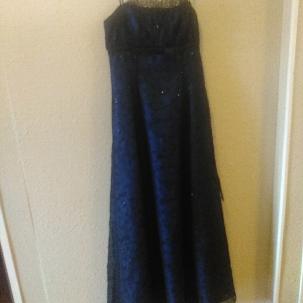 Cute blue and black lace prom dress